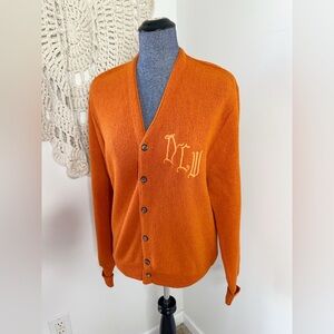 Vintage Arnold Palmer Robert Bruce 70s Alpaca Wool Orange Cardigan Sweater